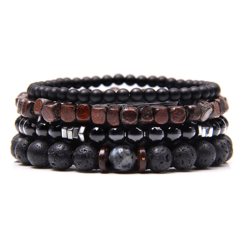 Olivenorma "Strength Of Nature"  Volcanic Stone & Hematite 4 Pieces Set Bracelet - Natural Crystal - image 0