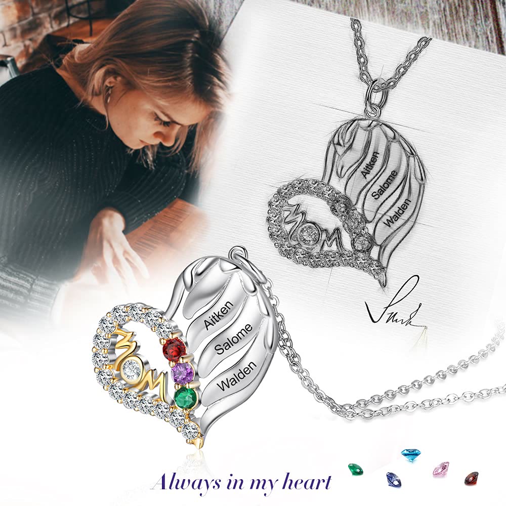 Olivenorma Mothers Birthstones Half Diamond Heart Necklace - image 3