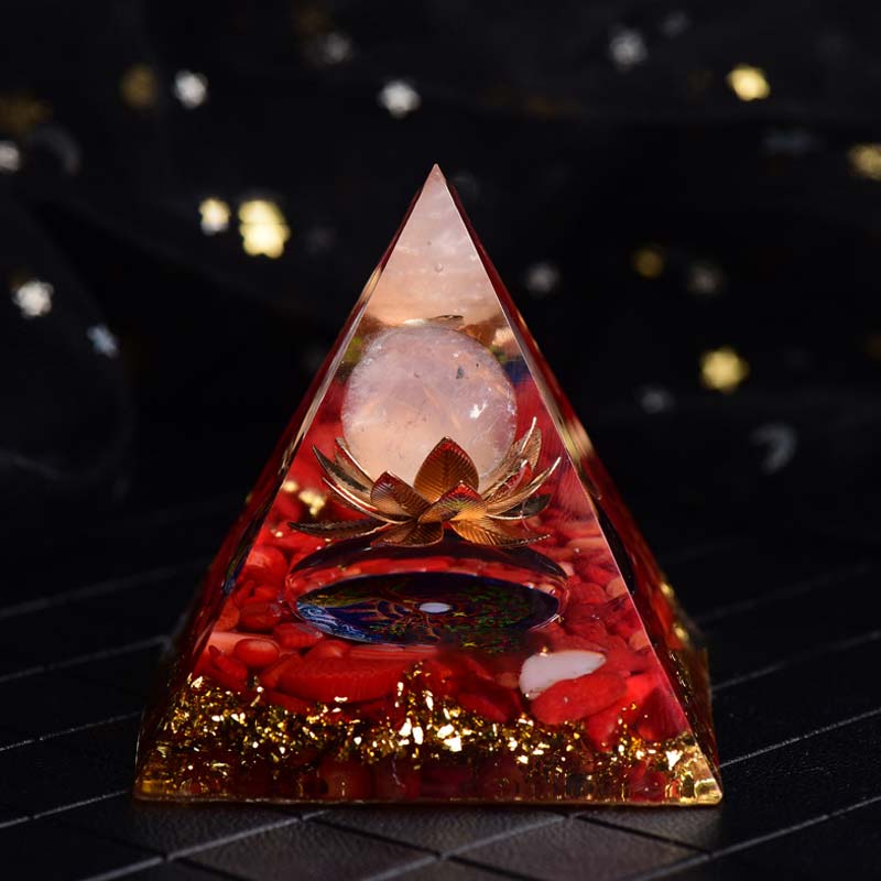 Olivenorma Red Coral Rose Quartz Lotus Symbol Orgone Pyramid - image 1