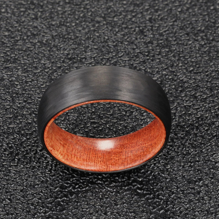 Olivenorma 8mm Black Tungsten Carbide Whiskey Barrel Wood Ring - image 3