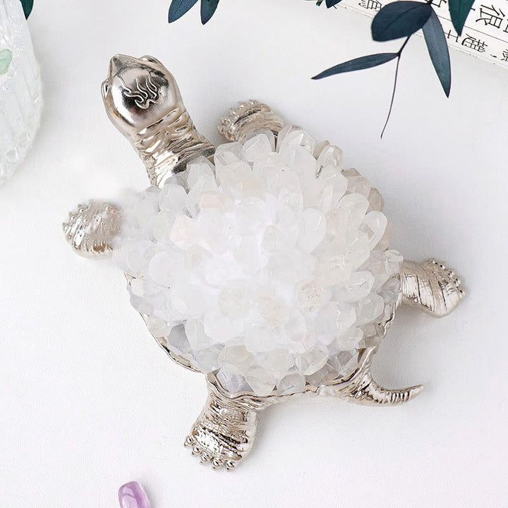 Olivenorma Natural Crystal Cluster Turtle Ornament Lamp Gemstone Decoration - Clear Crystal Cluster#Silver Turtle  Without Lamp - image 24