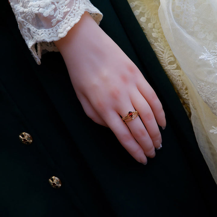 Olivenorma Red Garnet Crown Stackable Adjustable Ring Set - image 3