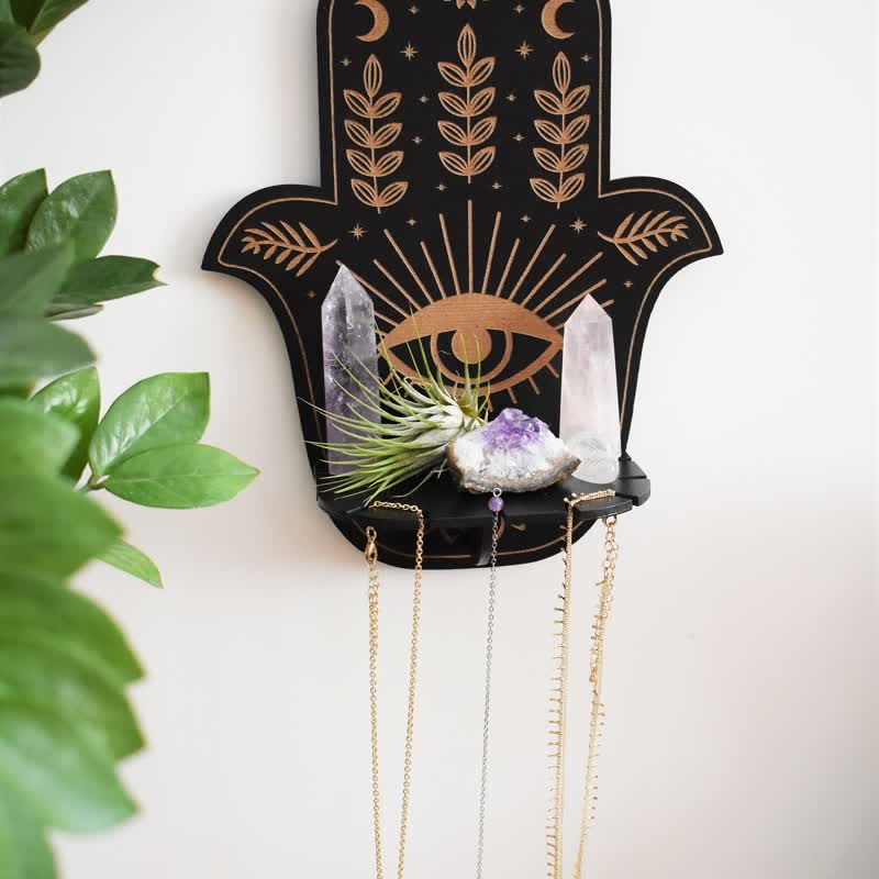 Olivenorma Hamsa Hand Floral Sun and Moon Altar Crystal Shelf - image 4