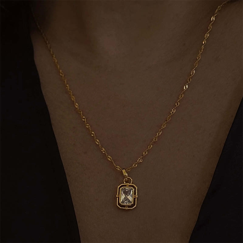 Olivenorma Water Wave Chain Square Zircon Titanium Steel Necklace - image 2