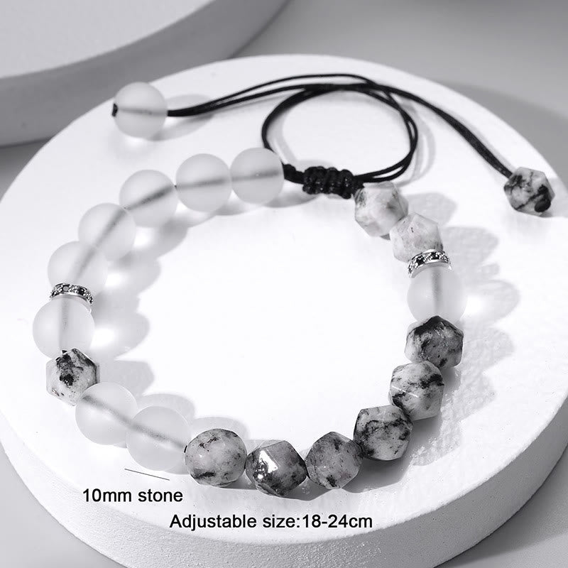 Olivenorma 10mm Brushed White Crystal Beaded Strap Bracelet - image 3