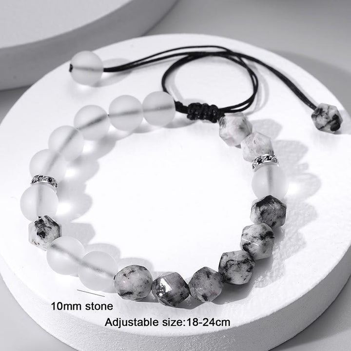 Olivenorma 10mm Brushed White Crystal Beaded Strap Bracelet - image 3