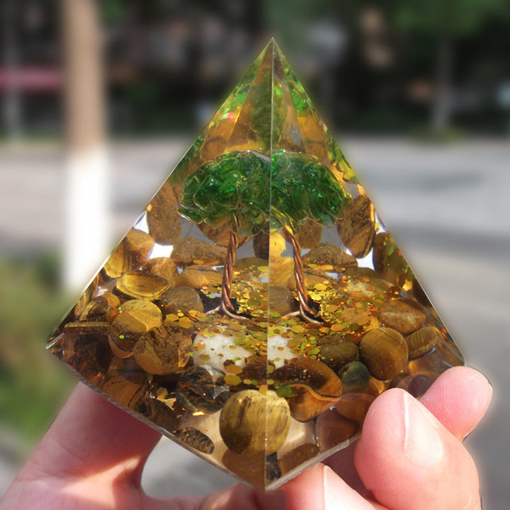 Olivenorma Tiger Eye with Peridot Tree Of Life Healing Orgone Pyramid - image 2