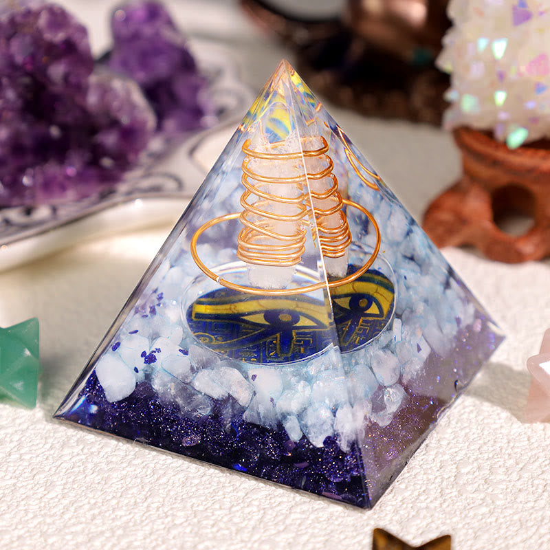 Olivenorma Clear Crystal Aquamarine Eye Of Horus Orgone Pyramid - image 2