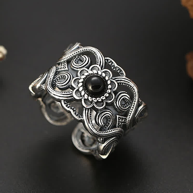 Olivenorma Ethnic Black Onyx Pattern Adjustable Ring - image 6