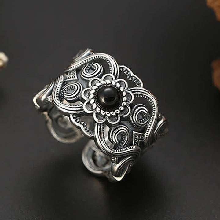 Olivenorma Ethnic Black Onyx Pattern Adjustable Ring - image 6
