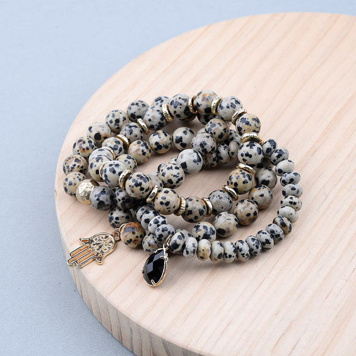 Olivenorma Natural Dalmatian Jasper Obsidian Hamsa Pendant Bracelet - image 6