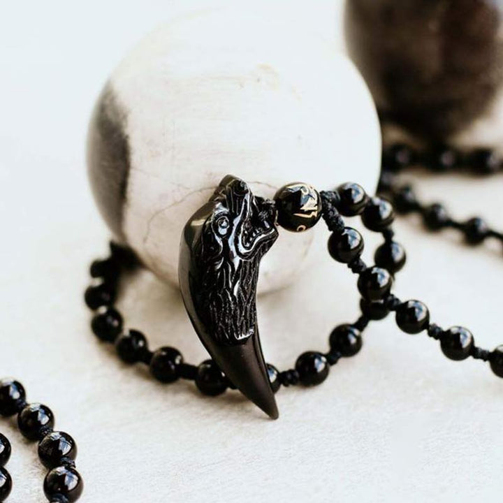 Ice Obsidian Wolf Necklace - Large - Ice Obsidian - image 0