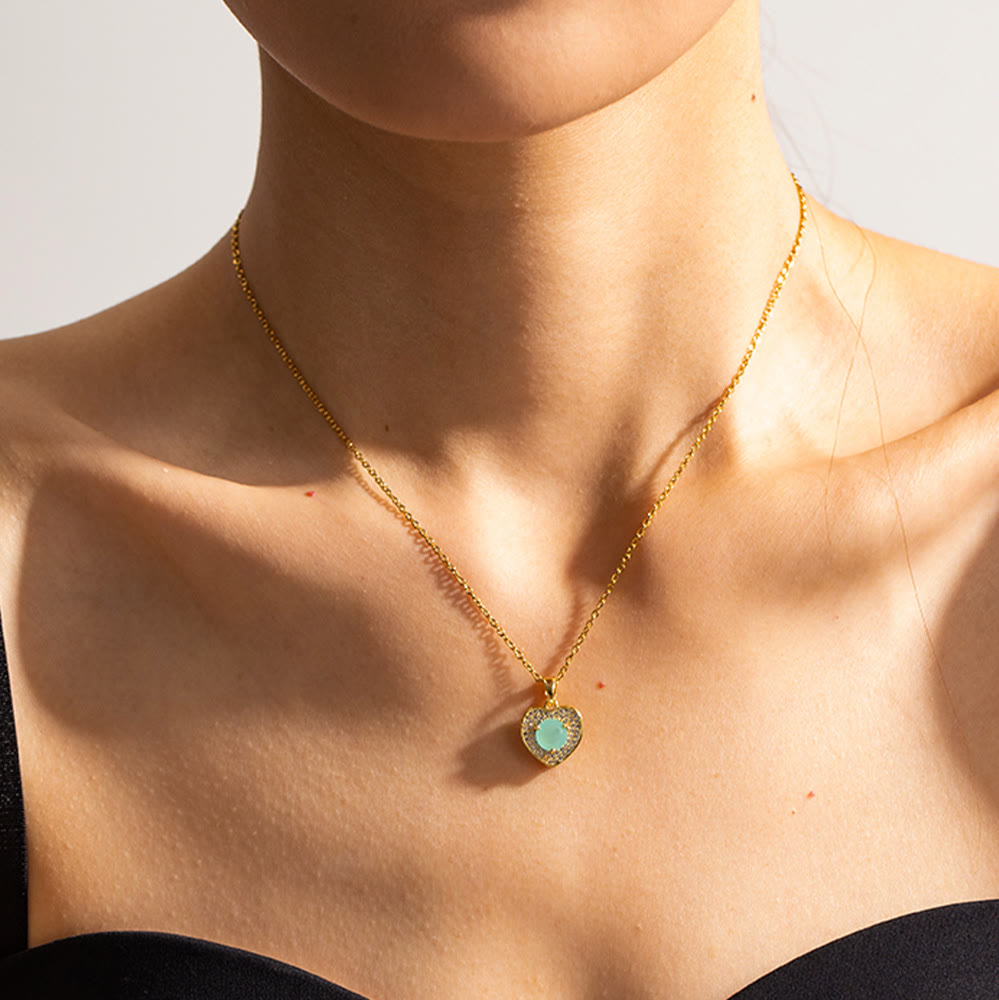 Olivenorma Pink Opal Amazonite Gold Heart Pendant Necklace - Amazonite - image 2