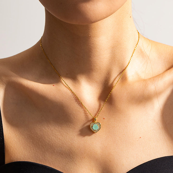 Olivenorma Pink Opal Amazonite Gold Heart Pendant Necklace - Amazonite - image 2