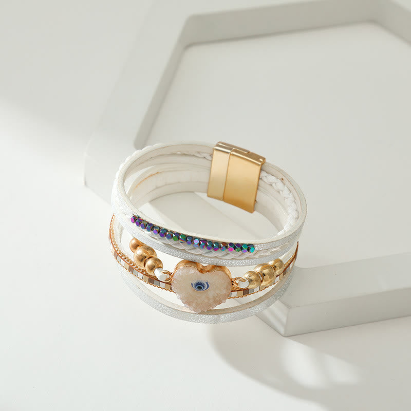 Olivenorma "Triple Protection" Heart Crystal Gold Bead Evil Eye Bracelet  - image 7
