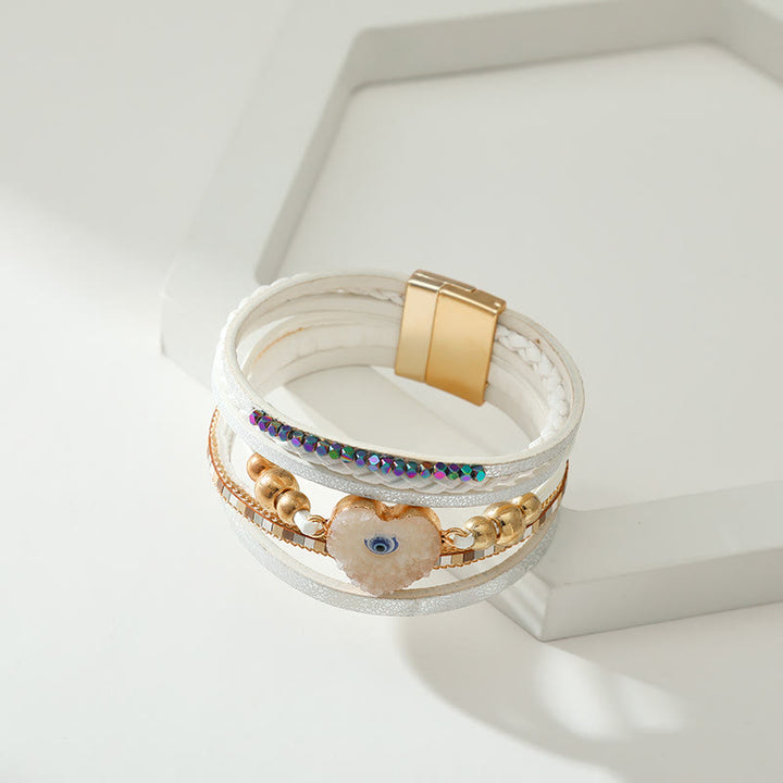 Olivenorma "Triple Protection" Heart Crystal Gold Bead Evil Eye Bracelet  - image 7