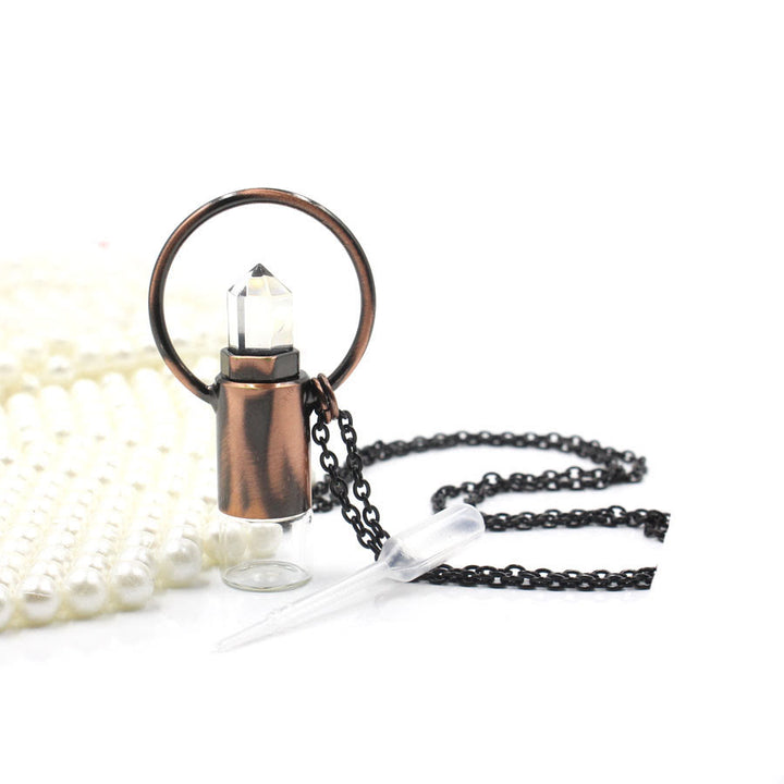 Olivenorma Natural Crystal Prismatic Bullet Perfume Bottle Pendant - Clear Quartz - image 12