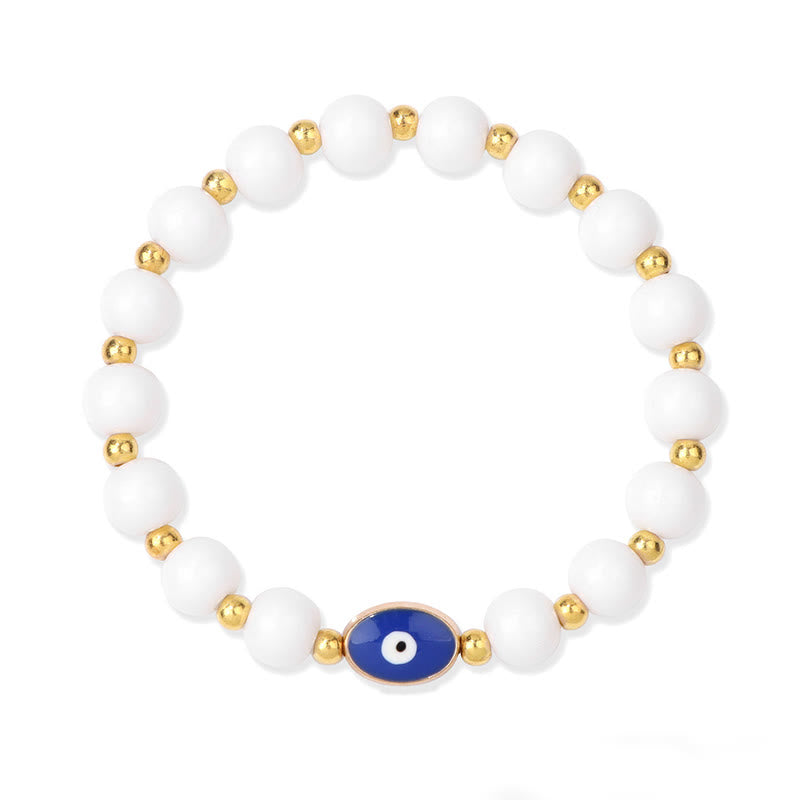 Olivenorma 8mm Blue Tiger Eye Evil Eye Bracelet - White Jade - image 16