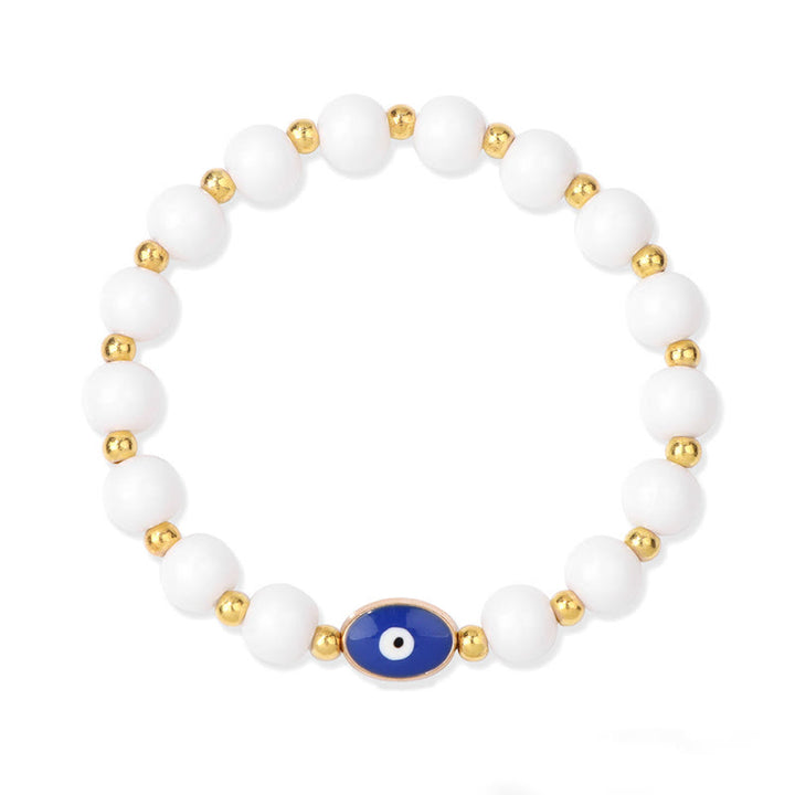 Olivenorma 8mm Blue Tiger Eye Evil Eye Bracelet - White Jade - image 16