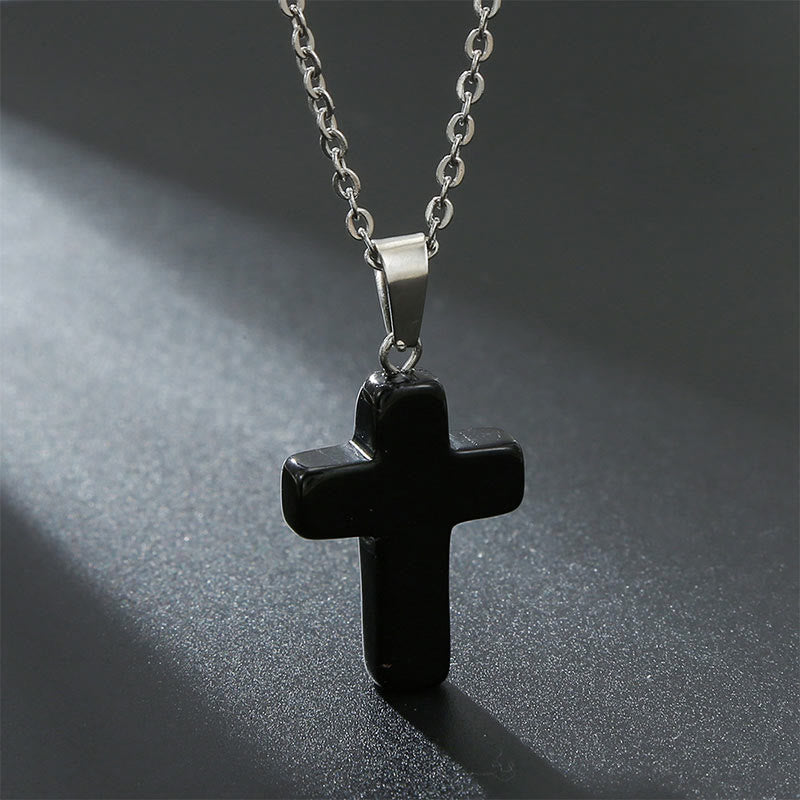 Olivenorma Natural Stone Cross Gemstone Necklace - Black Onyx - image 35