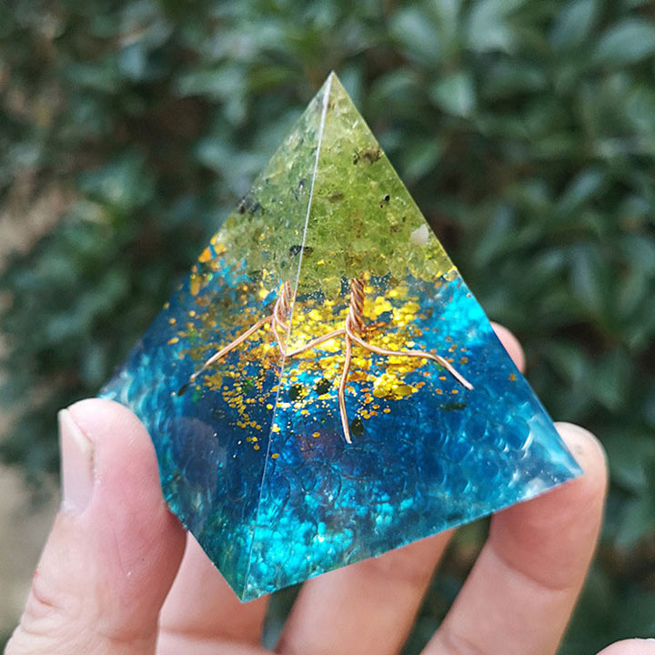Olivenorma Aquamarine Peridot Tree Of Life Orgone Pyramid - image 1