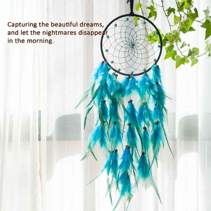 Olivenorma Turquoise Beaded Braided Floral Blue Feather Dream Catcher - image 3