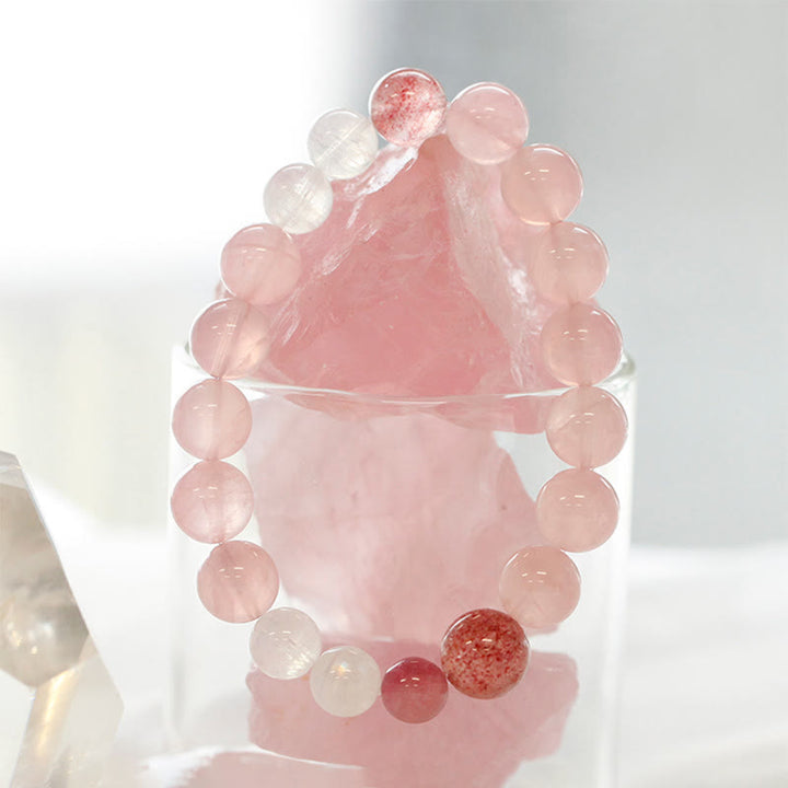 Olivenorma Rose Strawberry Clear Quartz Beaded Bracelet - Rose Quartz&Clear Crystal&Strawberry Quartz - image 0