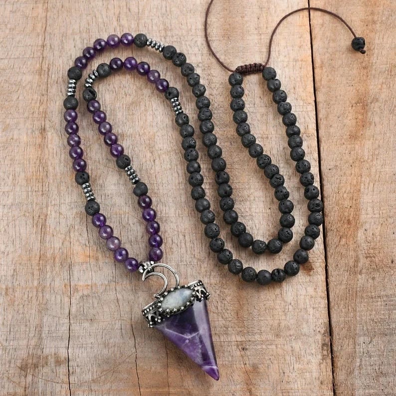 Olivenorma Natural Crystal Triangle Shape Pendant Necklace - Amethyst - image 0