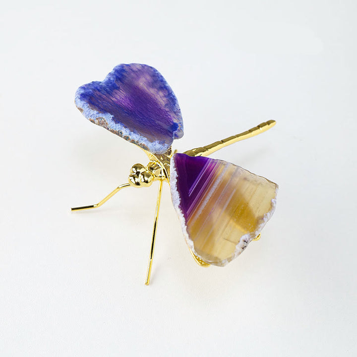 Olivenorma Natural Agate Slices Dragonfly Gemstone Decoration - Purple - image 6