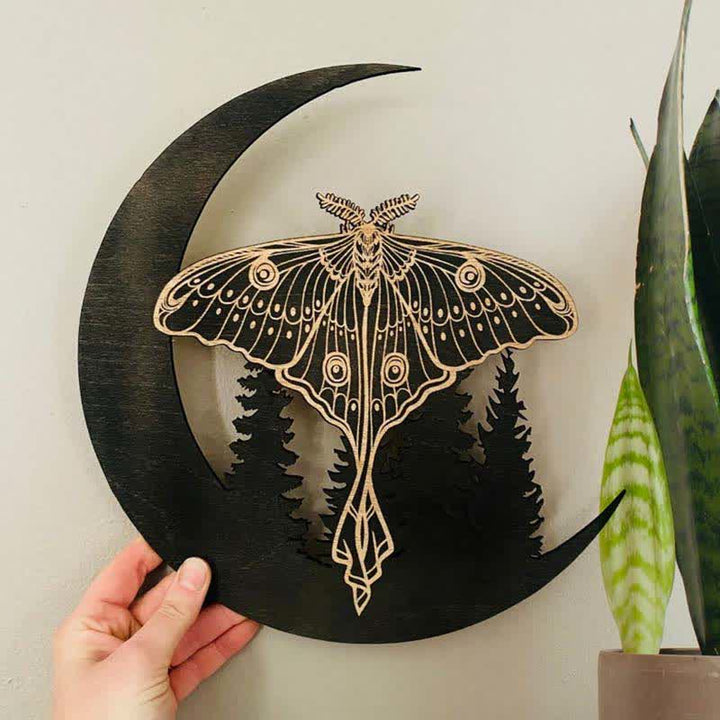 Olivenorma Crescent Moon Moth Wooden Wall Decor - Black - image 0