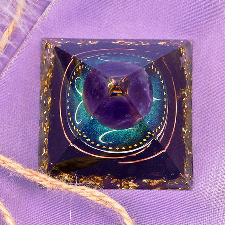Olivenorma Amethyst Sphere With Obsidian Zodiac Aries Orgone Pyramid - image 4