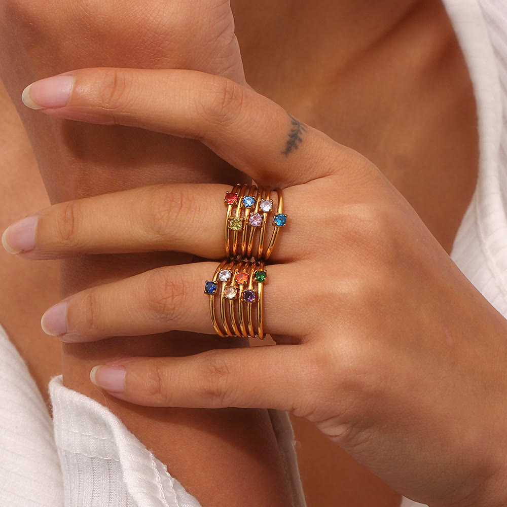 Olivenorma Simple Birthstone Stainless Steel Plated 18k Ring - image 31