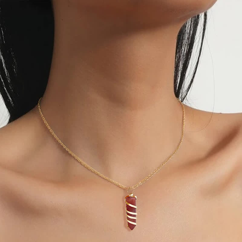 Olivenorma Carnelian Hexagonal Prism Bullet Head Crystal Necklace - image 2