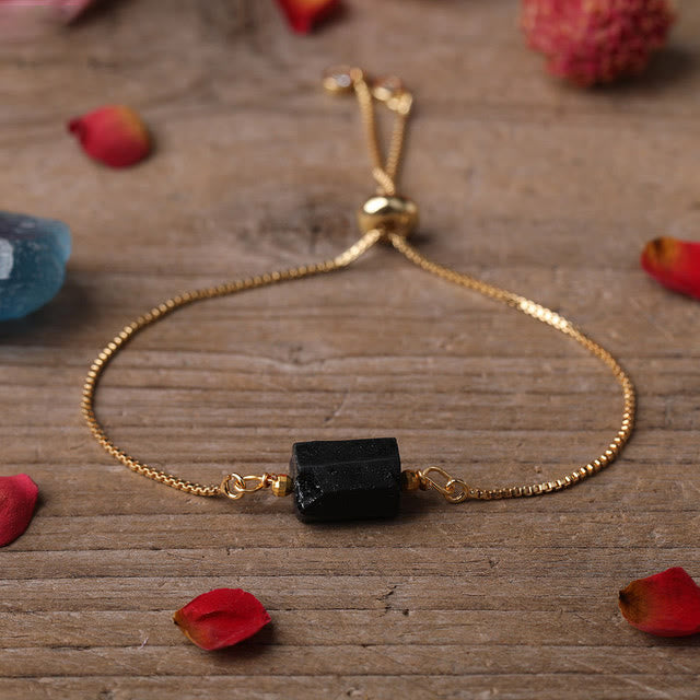 Olivenorma Natural Crystal Prismatic Stone String Metal Chain Bracelet - Lava Stone - image 14