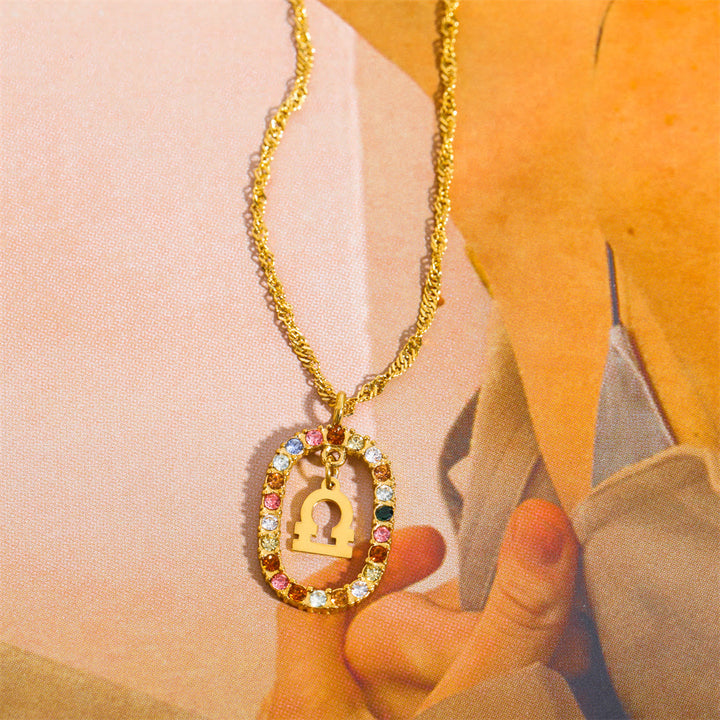 Olivenorma Zircon Openwork Oval Constellation Zodiac Necklace - image 19