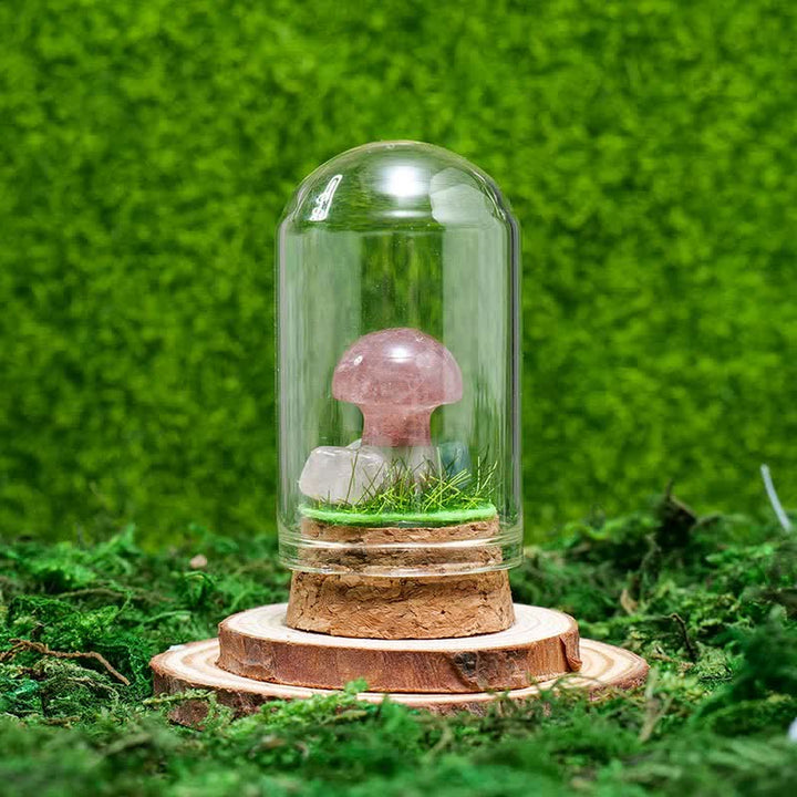 Olivenorma Glass Cover Natural Crystal Mushroom Decoration - Strawberry Quartz - image 10