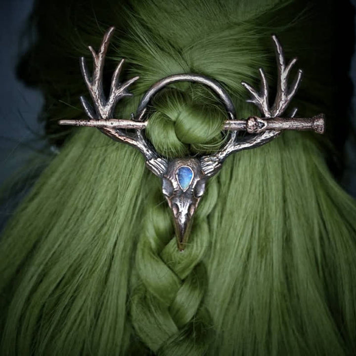 Olivenorma Delicate Moonstone Raven Skull Antler Hairpin - Moonstone - image 0