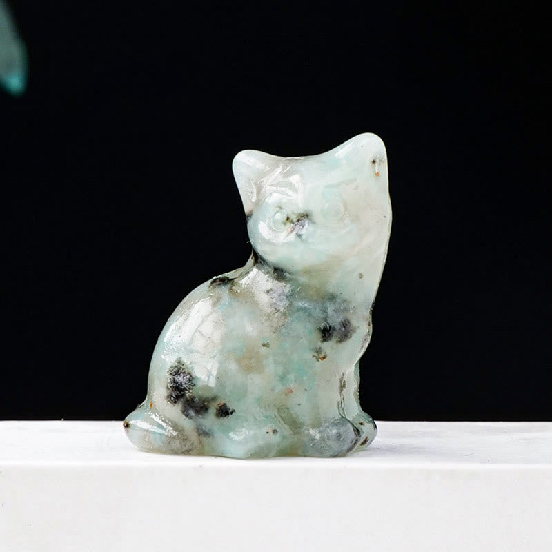 Olivenorma Natural Crystal Lucky Cat Carved Gemstone Decoration - Tianshan Blue Stone - image 35
