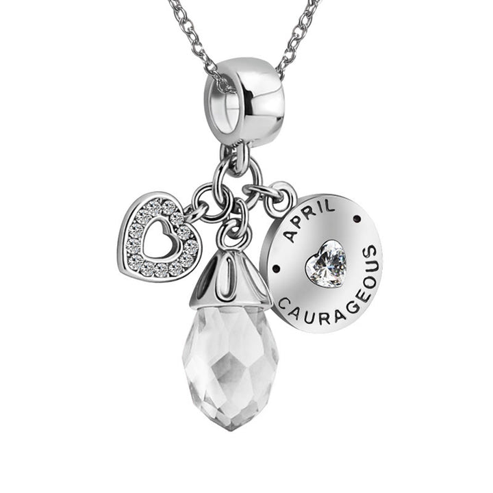 Olivenorma Diamond Heart Pendant Birthstone Necklace - April&Crystal - image 3
