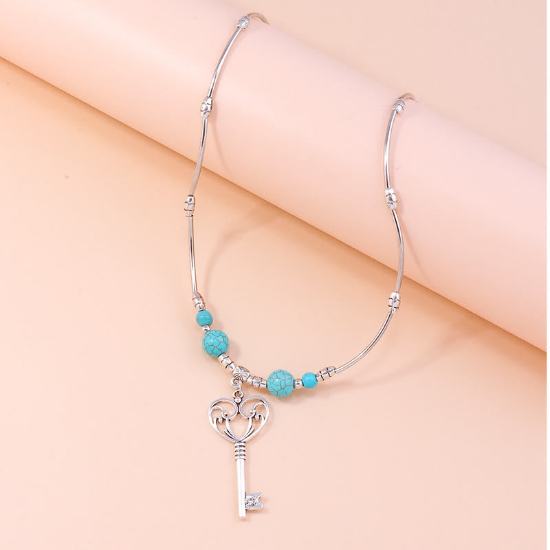 Olivenorma Turquoise Bohemian Love Key Pendant Necklace - image 2