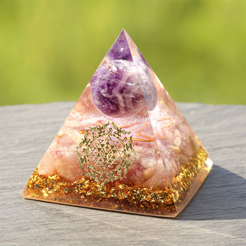Olivenorma Amethyst Strawberry Quartz Orgone Pyramid - image 1