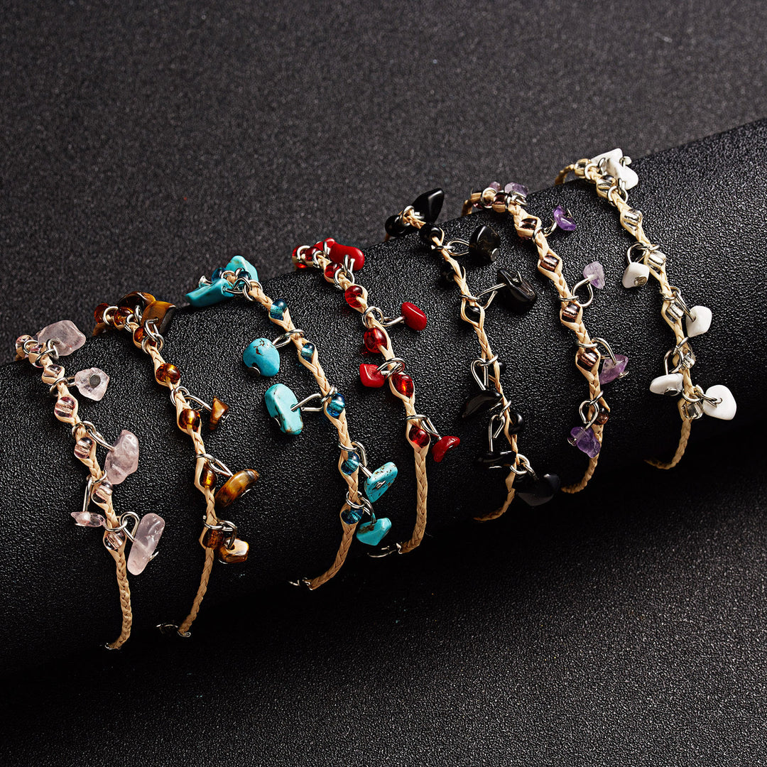 Olivenorma Amethyst Tiger Eye Obsidian Tassel Gravel Braided Bracelet - image 0
