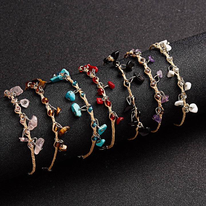 Olivenorma Amethyst Tiger Eye Obsidian Tassel Gravel Braided Bracelet - image 0