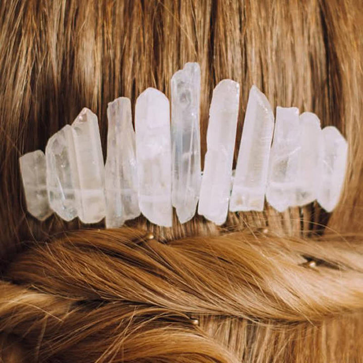 Natural Crystal U Shape Hair Comb Crystal Crown - image 3