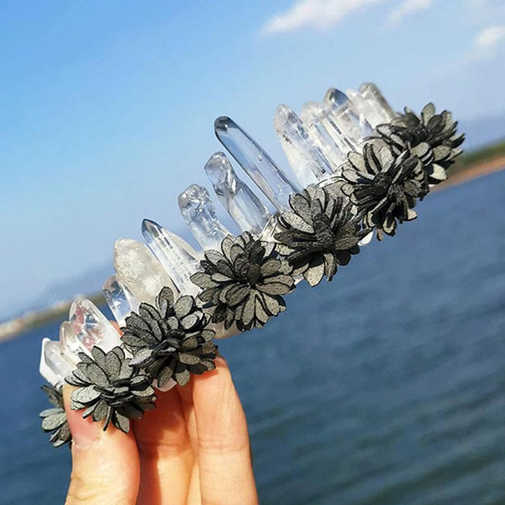 Olivenorma Natural Crystal Rainbow Crown Flower Tiara - Clear Quartz - image 8