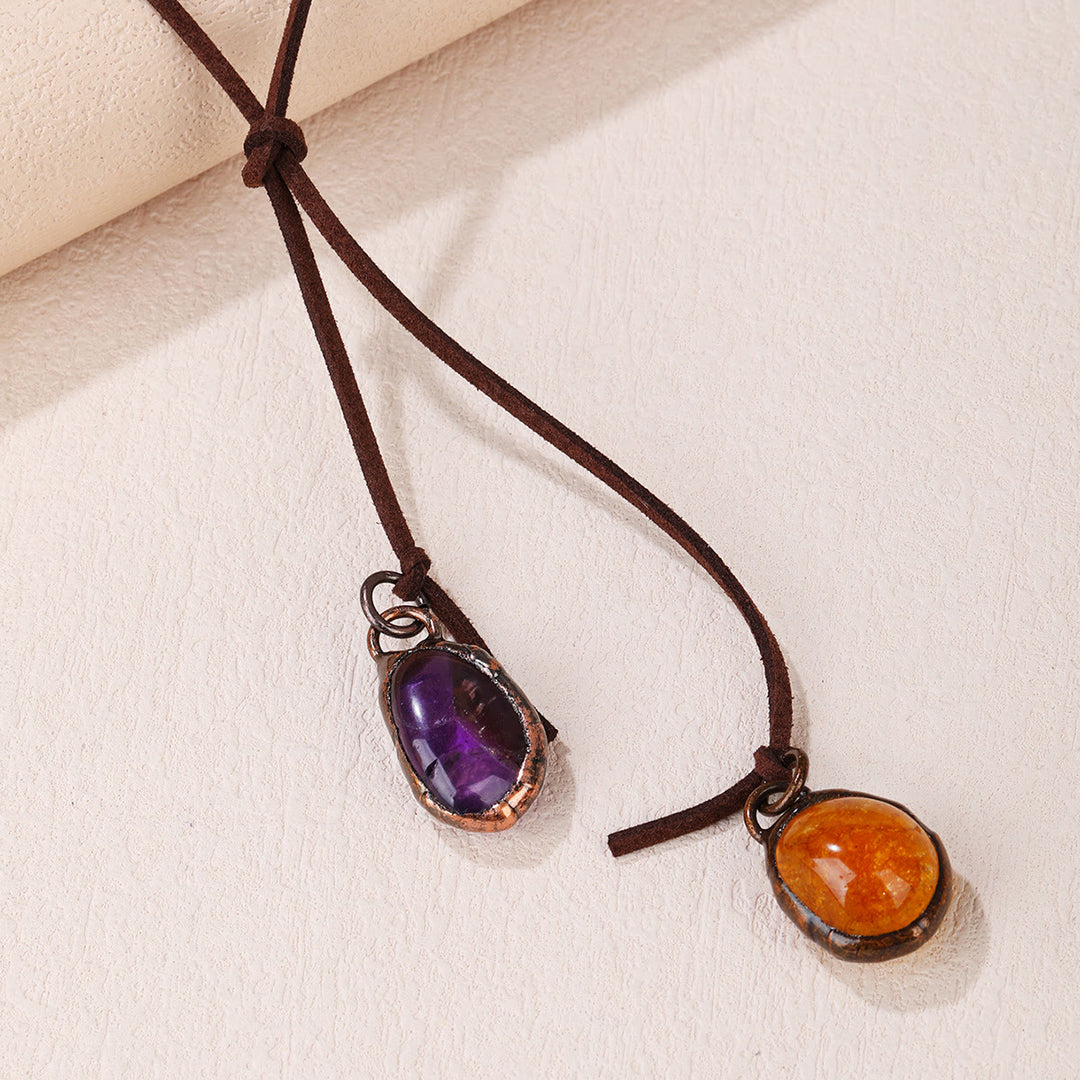 OlivenormaNatural Rough Stone Irregular Pendant Leather Rope Necklace - image 21