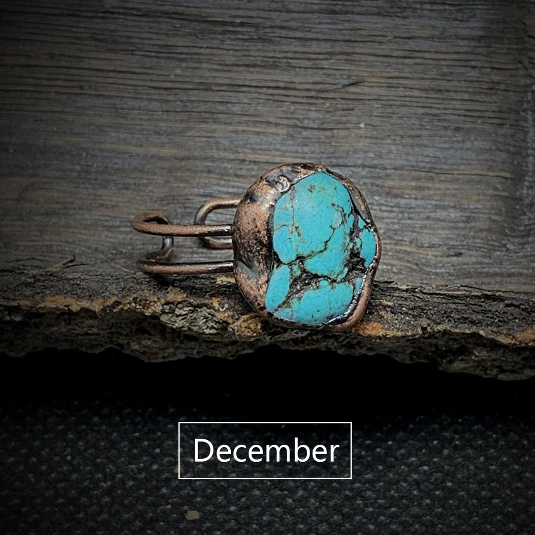 Olivenorma Natural Irregular Raw Stone Twelve Birthstone Adjustable Ring - December&Turquoise - image 76