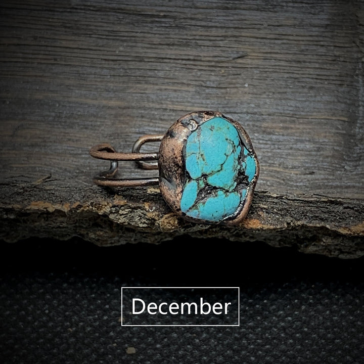 Olivenorma Natural Irregular Raw Stone Twelve Birthstone Adjustable Ring - December&Turquoise - image 76