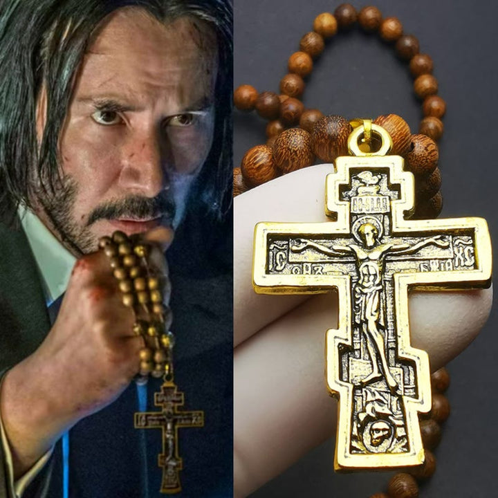Olivenorma Cross Pendant Wooden Beads Rosary Necklace - image 1