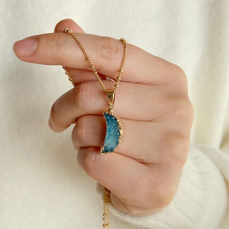 Olivenorma Natural Crystal Crescent Moon Necklace - Blue Quartz - image 7